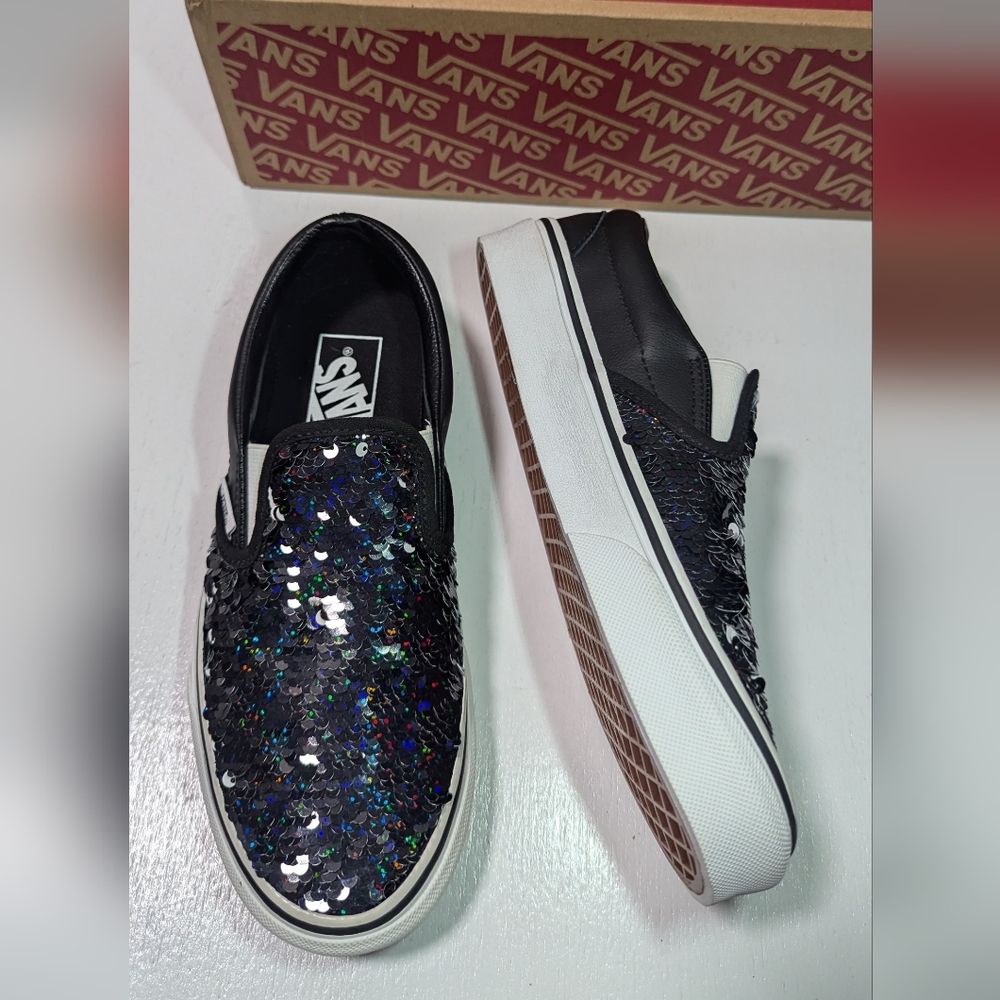 Vans Classic Slip-on Flipping Sequins Black/ White Checkerboard - Picture 3 of 11